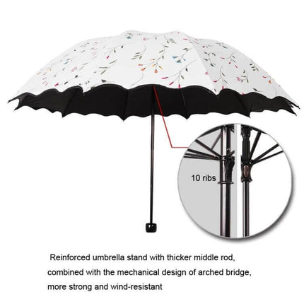 Folding Dual-Purpose Sun Umbrella for Everyday Outdoor Use - floral white double-layer canopy with 10 ribs, reinforced rod and wind-resistant design