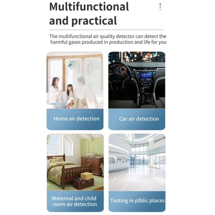 Indoor Air Quality Monitor for Home Environment Tracking showing home, car, child’s room and public space air detection