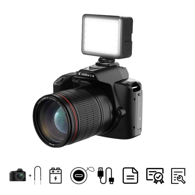 Wireless Night Vision Digital Camera for Everyday Photos and Videos — black Wi‑Fi camera with detachable flash and high‑resolution lens
