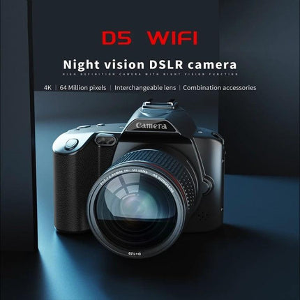 Wireless Night Vision Digital Camera for Everyday Photos and Videos - D5 WiFi DSLR with night vision, 4K high-resolution lens for family and outdoor use