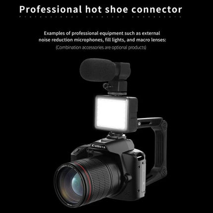 Wireless Night Vision Digital Camera for Everyday Photos and Videos showing camera with hot shoe microphone and LED light for low-light shooting