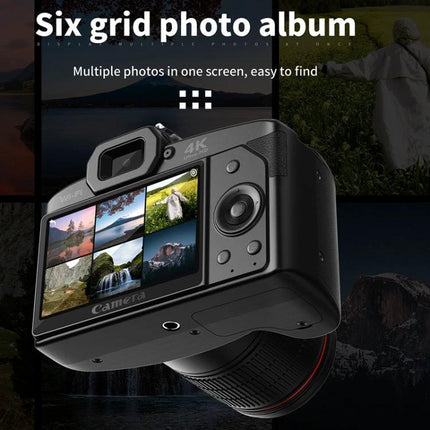 Wireless Night Vision Digital Camera for Everyday Photos and Videos showing rear LCD with six-grid photo album and Wi‑Fi connectivity