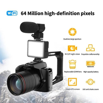 Wireless Night Vision Digital Camera for Everyday Photos and Videos - WiFi camera with external mic, LED light, 64MP high-definition lens and night vision
