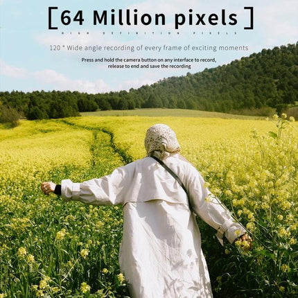 Wireless Night Vision Digital Camera for Everyday Photos and Videos - person walking through a yellow flower field, 64MP wide-angle landscape shot