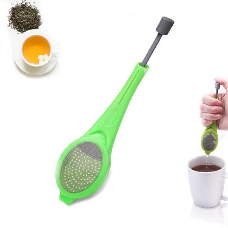 Reusable Tea Infuser with Built-In Plunger - Portable Food-Grade Plastic Strainer for Tea & Coffee