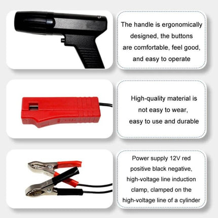 12V Automotive Ignition Timing Light Xenon Strobe Tester with ergonomic handle, induction clamp and 12V red/black power leads for timing marks