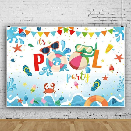 80x120cm Swimming Ring Backdrop for Summer Parties colorful pool party vinyl photo cloth with cartoon swimming ring and beach elements