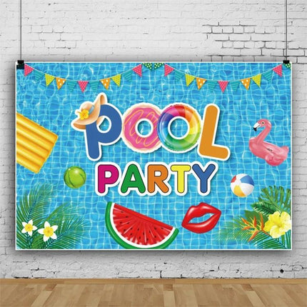80x120cm Swimming Ring Backdrop for Summer Parties - vinyl pool party backdrop with cartoon swimming ring, watermelon and flamingo for photos