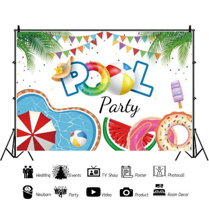 80x120cm Swimming Ring Backdrop for Summer Parties colorful pool party vinyl photo cloth with cartoon swim ring, watermelon, donut and beach umbrella