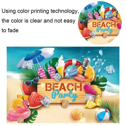 80x120cm Swimming Ring Backdrop for Summer Parties - colorful vinyl photo cloth beach party scene with inflatable ring, sunglasses, watermelon and beach ball
