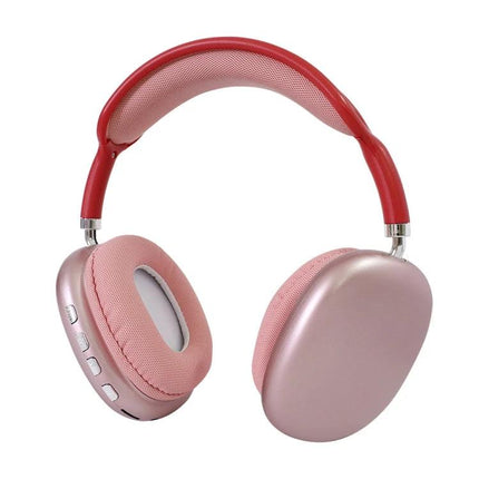 Wireless Bluetooth Headphones With Noise Reduction, pink over-ear headset with memory foam cushions and multi-mode playback