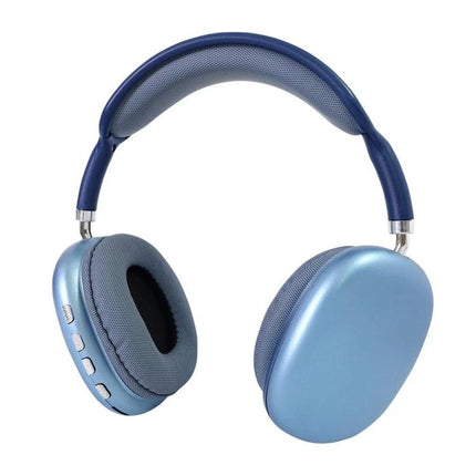Wireless Bluetooth Headphones With Noise Reduction blue over-ear headset with memory foam cushions and multi-mode playback