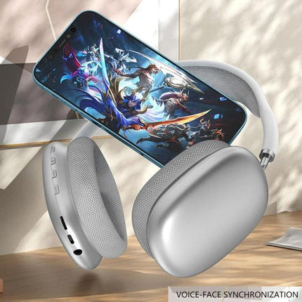 Wireless Bluetooth Headphones With Noise Reduction over-ear headset with memory foam cushions, gaming phone showing gameplay, multi-mode