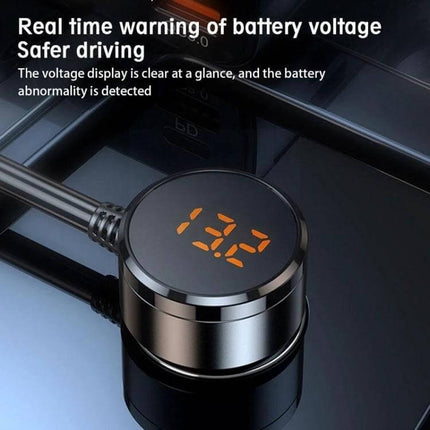 Car Charger Three-Port For On-The-Go Device Charging with digital voltage display, 128W max, 80W expansion port and three USB QC3.0 ports