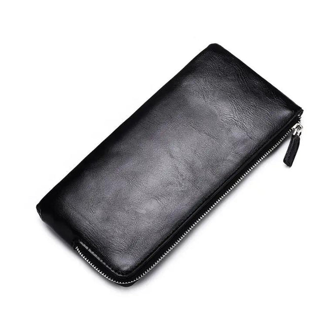 Men's Long Leather Wallet With Zipper Phone Bag Black | Syndmart