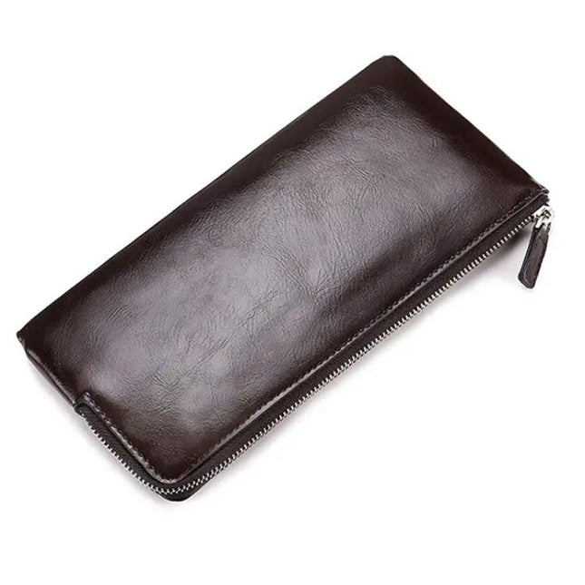 Men's Long Leather Wallet With Zipper Phone Bag Black | Syndmart