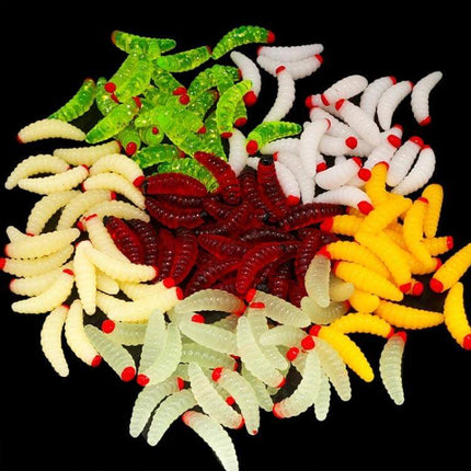 Red Headed Bread Worm Bait For Freshwater Fishing Everyday Use - red-headed PVC soft worm lures, high-visibility finish for shore, boat, cast-and-retrieve