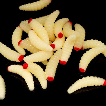 Red Headed Bread Worm Bait For Freshwater Fishing Everyday Use - red-headed PVC soft worm lures, high-visibility finish for shore or boat casting