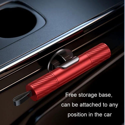 Emergency Safety Hammer for Car Window Escape and Breaking red compact hammer with storage base attached inside car