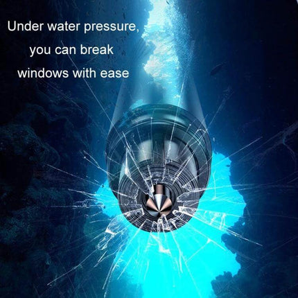 Emergency Safety Hammer for Car Window Escape and Breaking shown breaking submerged car window glass under water to aid escape