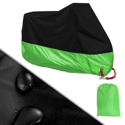 Motorcycle Rain Cover XXL For Outdoor Dust Protection - waterproof 190T silver-plated polyester black/green cover with buckle and storage bag