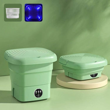 Compact Portable Folding Washer For Small Loads Lake Blue shown open and folded, 4.5L TPE+PP portable washer for underwear, socks, baby clothes