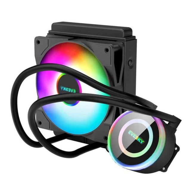 Evesky RGB CPU Liquid Cooler for Efficient System Heat Management - RGB-lit AIO cooler with radiator and fan for quiet PC cooling