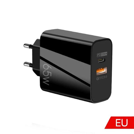 Charger for Everyday Device Power Needs at Home and Travel - 65W EU wall charger with USB-C PD and USB-A Quick Charge ports