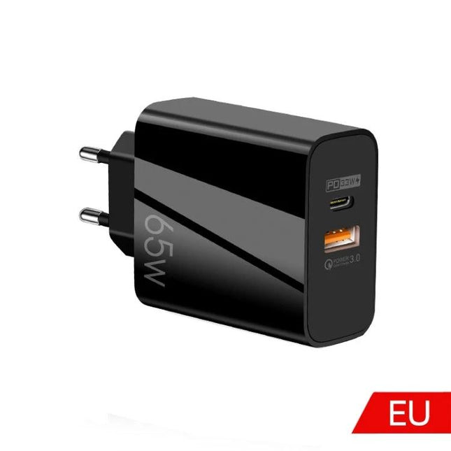 Charger for Everyday Device Power Needs at Home and Travel - 65W EU wall charger with USB-C PD and USB-A Quick Charge ports