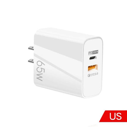 Charger for Everyday Device Power Needs at Home and Travel - 65W USB-C PD and USB-A fast charger for laptops and phones
