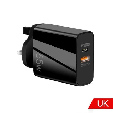 Charger for Everyday Device Power Needs at Home and Travel - compact 65W USB-C PD and QC USB-A wall charger for laptops and phones