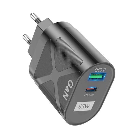 Universal Charger for Daily Device Use at Home or Travel - dual-port 65W USB-C PD and QC3.0 wall charger for phone and tablet