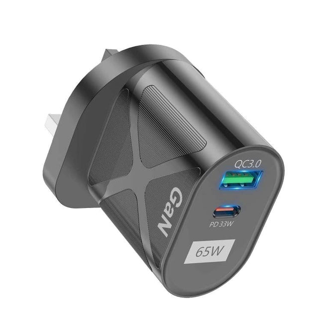 Universal Charger for Daily Device Use at Home or Travel - 65W dual-port USB-C PD and USB-A fast charger for phone and tablet