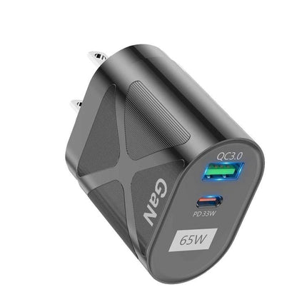 Universal Charger for Daily Device Use at Home or Travel - dual-port 65W USB-C PD3.0 and QC3.0 wall adapter for phone and tablet charging