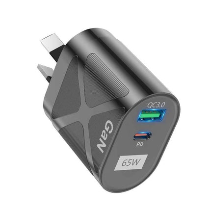 Universal Charger for Daily Device Use at Home or Travel - 65W dual-port QC3.0 USB-C PD wall charger, compact for home and travel