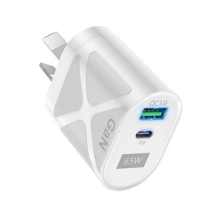 Universal Charger for Daily Device Use at Home or Travel - dual-port 65W USB-C PD and QC3.0 wall charger for phone and tablet