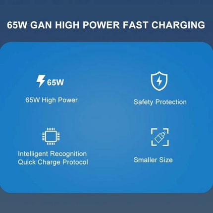 Universal Charger for Daily Device Use at Home or Travel 65W GaN fast charging, dual ports, safety protection, compact size