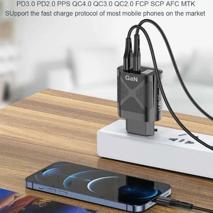 Universal Charger for Daily Device Use at Home or Travel - dual-port GaN fast charger charging phone and tablet on power strip