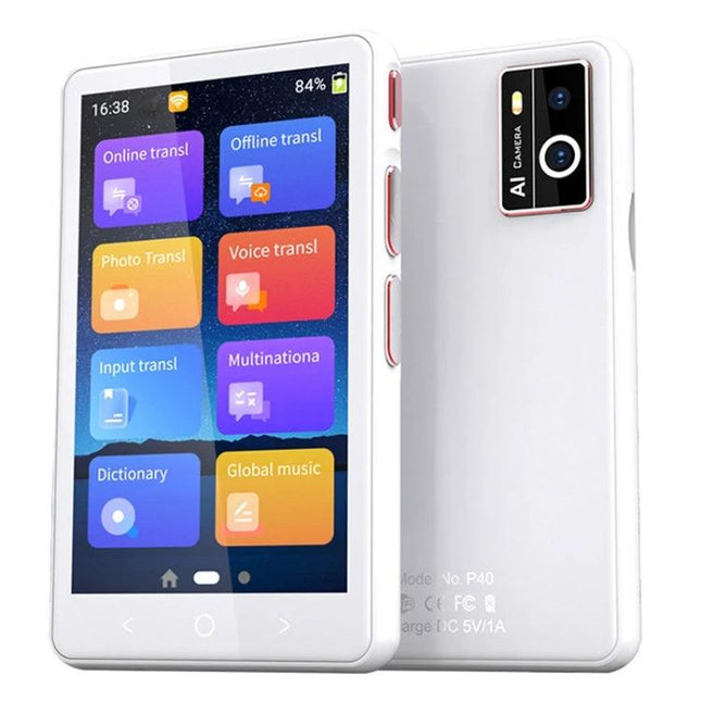 Compact Translator for Travel and Daily Language Needs handheld device showing photo, voice, online and offline translation modes