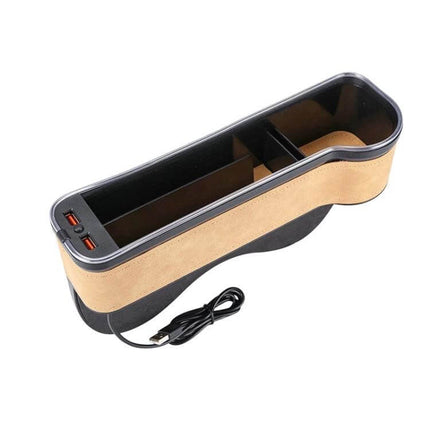 Car Central Control Seat Gap Storage Box Wine Red Everyday Use - wine red ABS gap organizer with dual USB charging and divided compartments