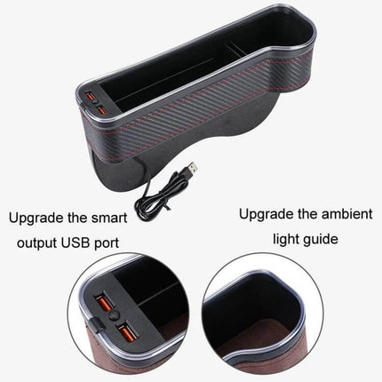 Car Central Control Seat Gap Storage Box Wine Red Everyday Use - wine red ABS seat gap organizer with dual USB ports and ambient light