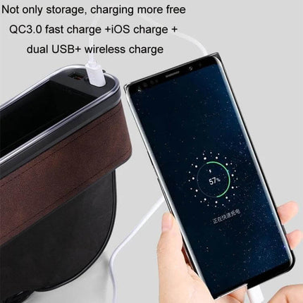 Car Central Control Seat Gap Storage Box Wine Red Everyday Use compact gap organizer with QC3.0 fast charge dual USB and wireless charging