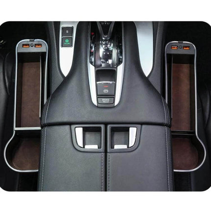 Car Central Control Seat Gap Storage Box Wine Red Everyday Use compact ABS gap organizer with built-in chargers, fits between seat and center console