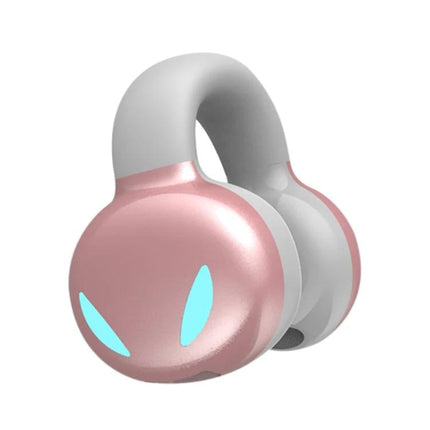 Clip On Bluetooth Earphones With Secure Outside Ear Clip For Commute in pink, flexible silicone clip for workout and commute comfort