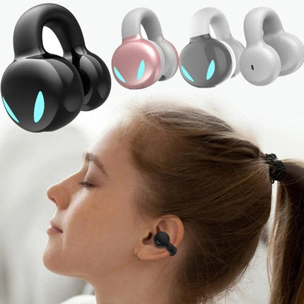 Clip On Bluetooth Earphones With Secure Outside Ear Clip For Commute, skin-friendly clip in black pink grey white