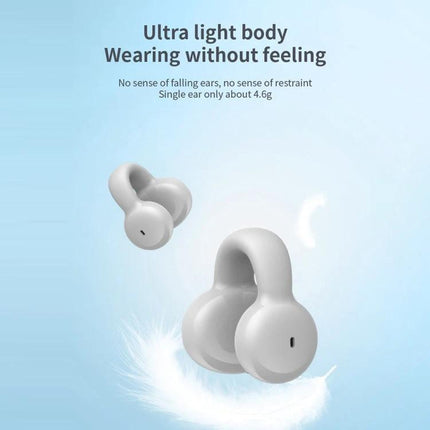 Clip On Bluetooth Earphones With Secure Outside Ear Clip For Commute in white, ultra-light non-insertive silicone clip design for workouts