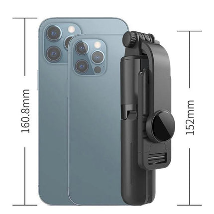 CYKE Tripod for Everyday Phone Photos and Videos shown folded beside iPhone with dimensions for compact travel use
