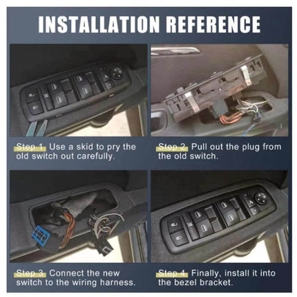 Nissan Juke Window Switch Button Replacement Assembly installation reference showing removal and wiring steps for power window switch