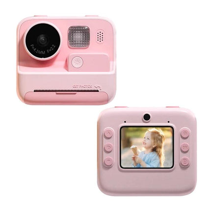 Kids' Instant Print Camera with Dual Lenses for Fun Photos - compact pink child-safe instant camera with dual lenses, screen and printable black-and-white photos