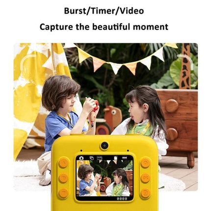 Kids' Instant Print Camera with Dual Lenses for Fun Photos - yellow child-safe instant camera printing black-and-white photos